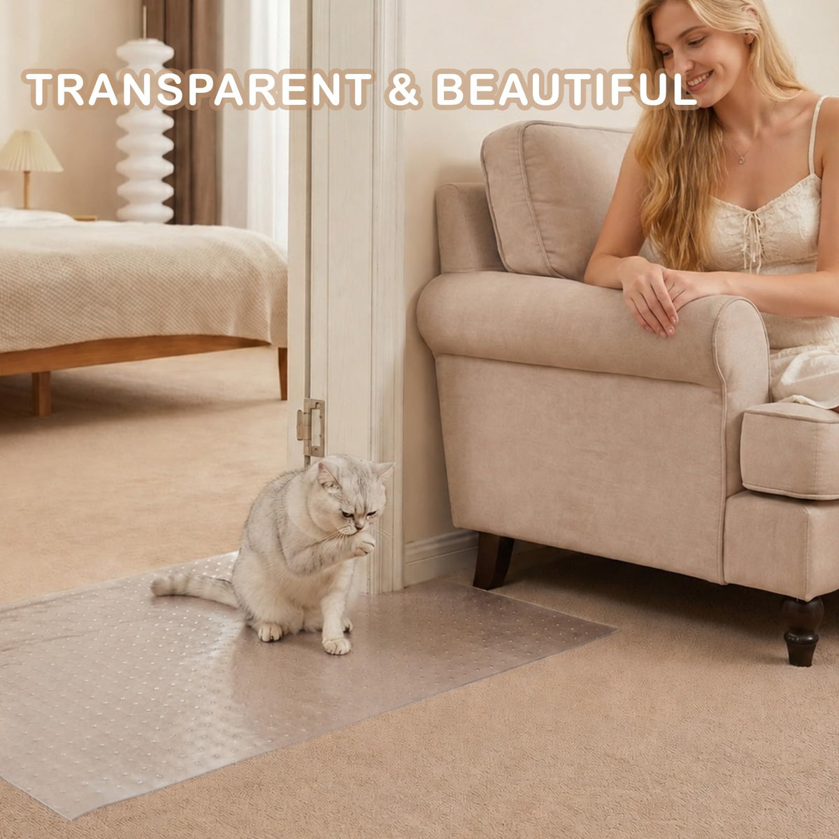 Oroonoko Carpet Protector for Pets-Plastic Carpet Protector, Clear, 3.9FT