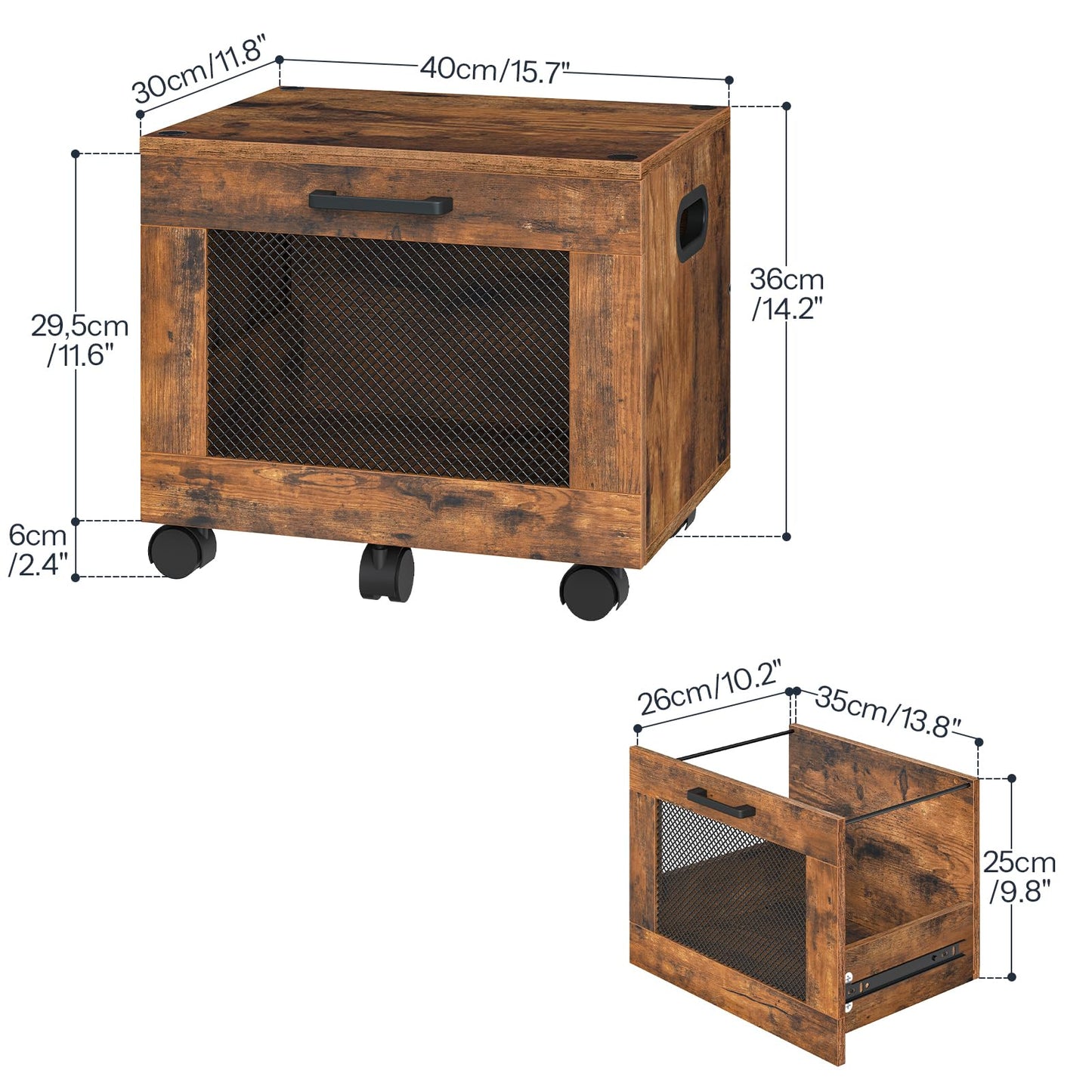 HOOBRO File Cabinet, Rolling File Cart, Under Desk Small Filing Cabinet, File Organizer Box, Home Office File Basket with Drawer for A4, Letter Files, Rustic Brown and Black BF11WJ01G1