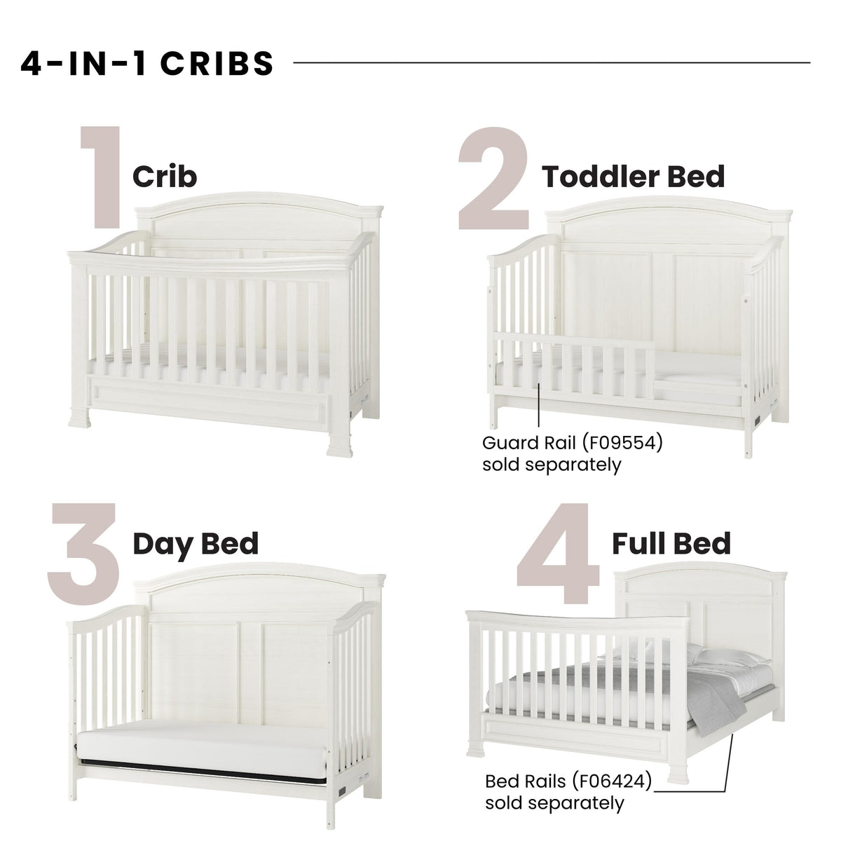 Child Craft Westgate Crib, Double Dresser, Chest, and Nightstand Nursery Set, 4-Piece, Includes 4-in-1 Convertible Crib, Dresser, Chest, and Nightstand (Vintage Linen)