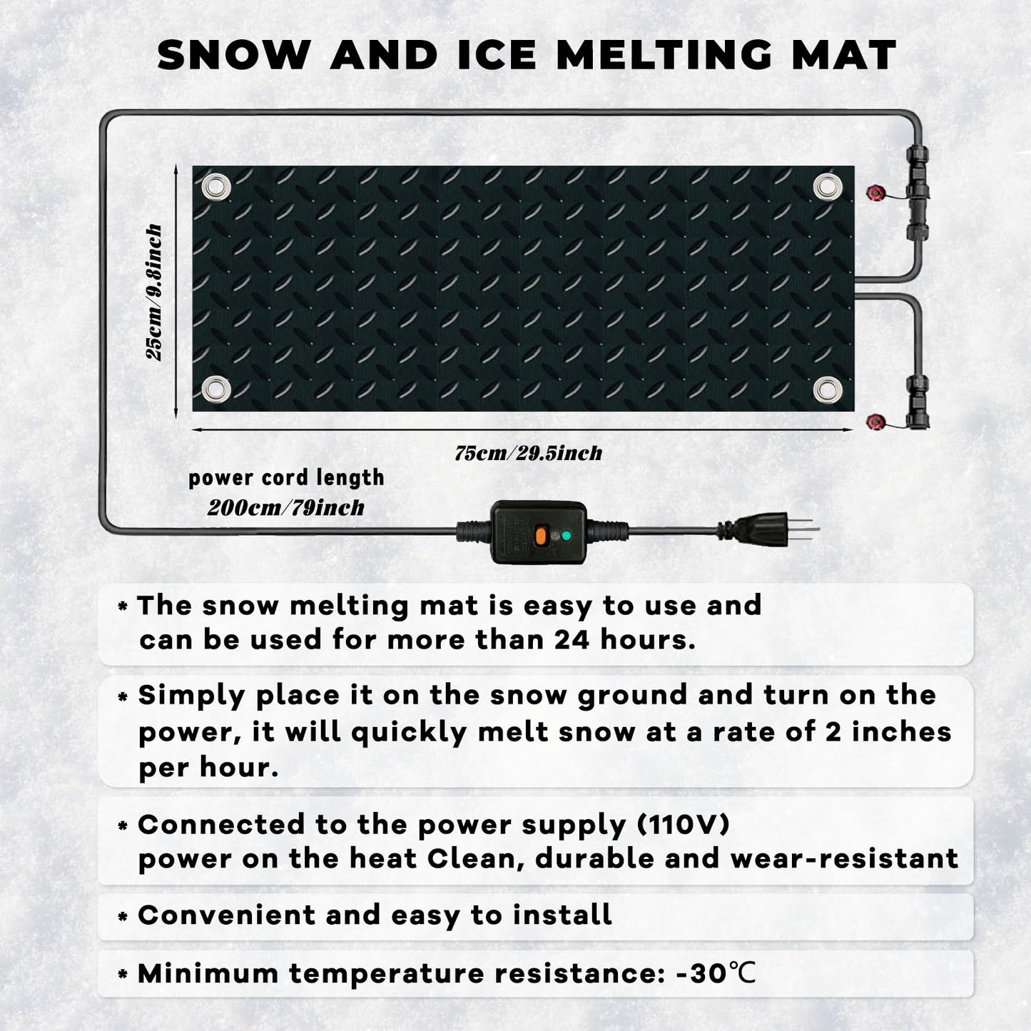 Snow Melting Walkway Mat 3 Pcs, 10" X 30" Snow & Ice Melting Mat Slip-Proof Rubber Heated Mat, Doors, Courtyard corridors, Outdoor, Stairs, ramps, entrances, Roofs(3, Black)