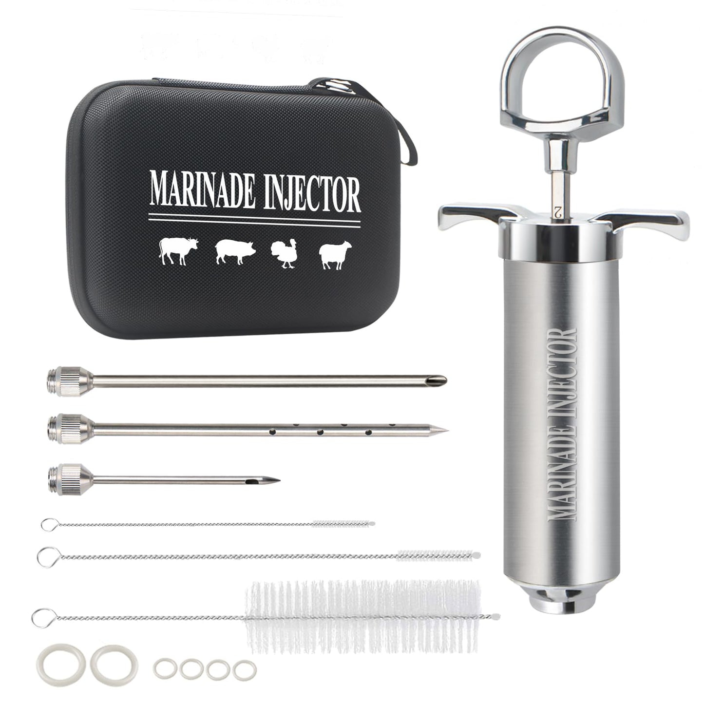 Uironly Meat Injector,Turkey Seasoning Injection Kit with 3 Professional Marinade Injector Needles for Grill Smoker BBQ Brisket; Include User Manual, E-Book - Storage Case