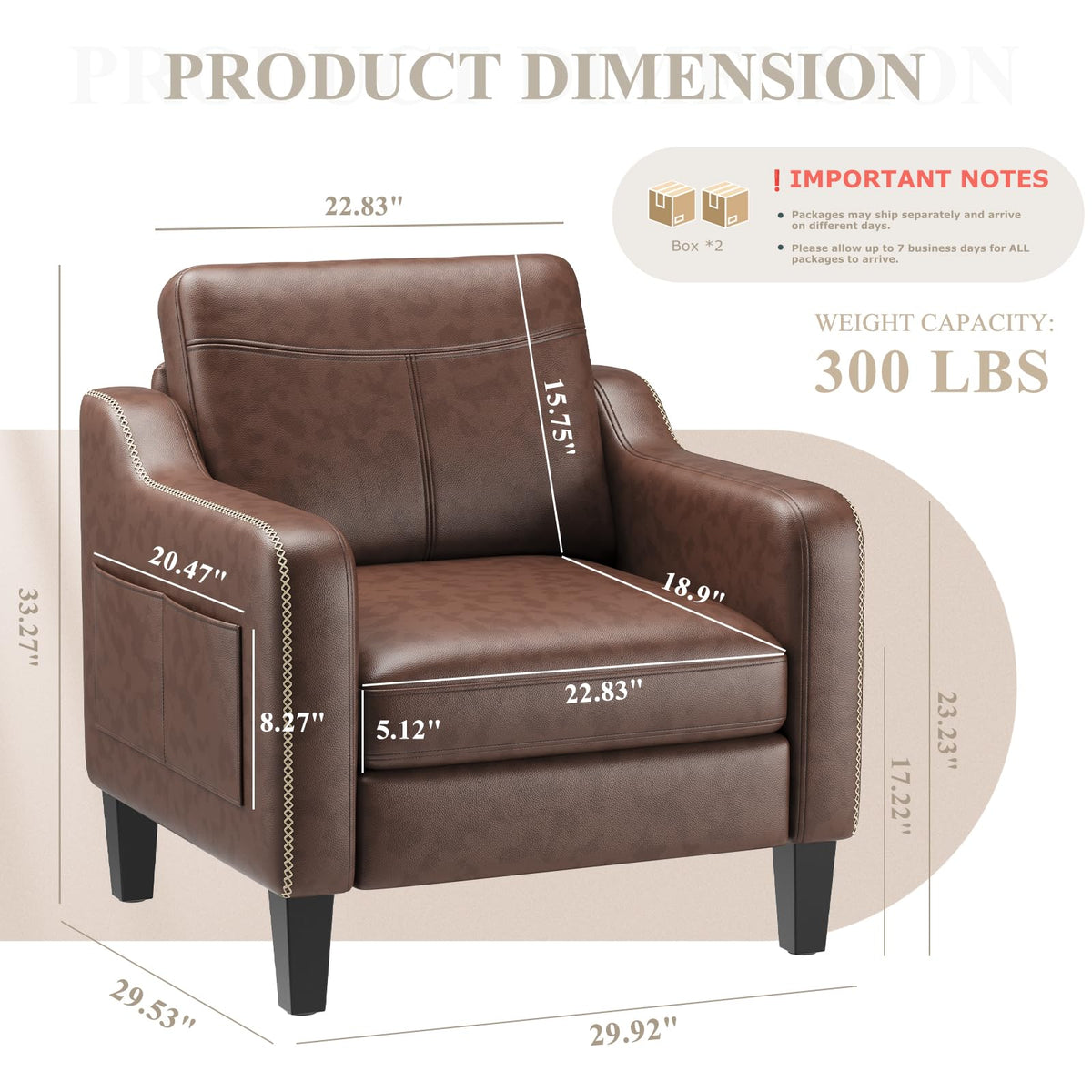 MALOL PU Leather Accent Chair Set of 2 with Wood Frame, Chocolate Brown