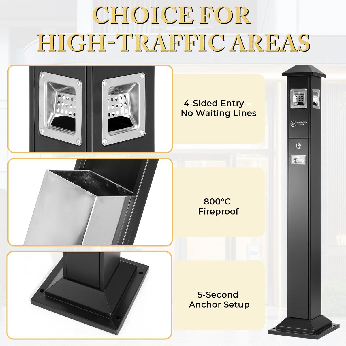 POWLAB Commercial Outdoor Waste Receptacle, 47.6" Stainless Steel, Lockable