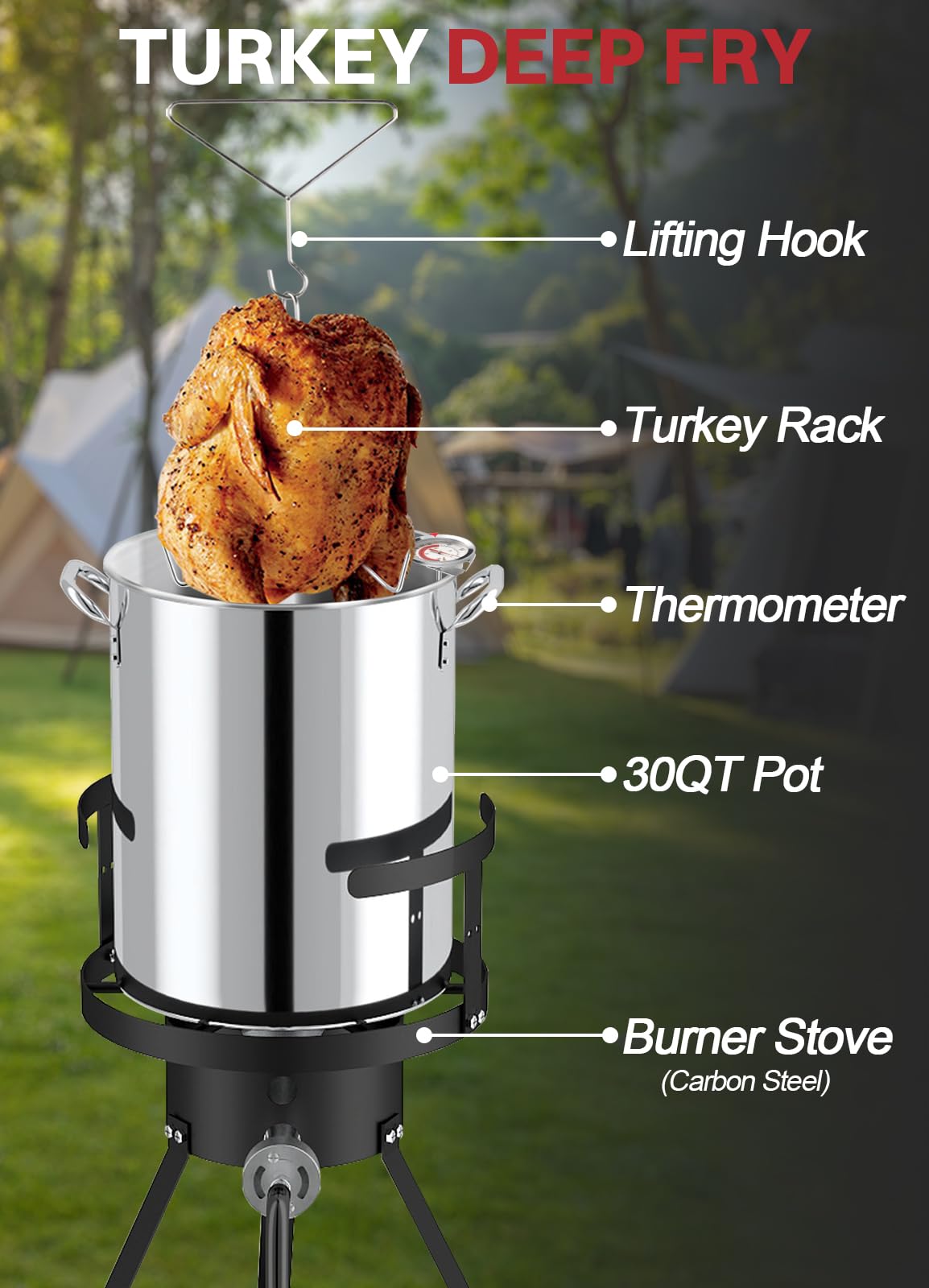30QT Stainless Steel Turkey Fryer | Outdoor Fryers | Waterproof Cover & Basket Included | 50,000 BTU Propane Burner | Ideal for Turkey, Seafood Boil & Cajun Cooking