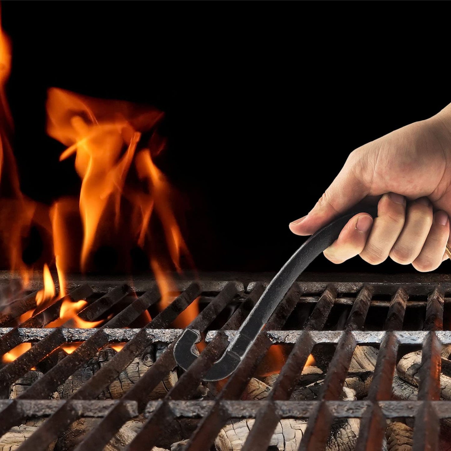 AJinTeby Grill Grate Lifter Cast Iron Universal Cooking Grid Lifter for Most Charcoal, Gas Grills,Compatible with BGE Grills, Fits Kamado Grills, Cast Iron Grate Lifter