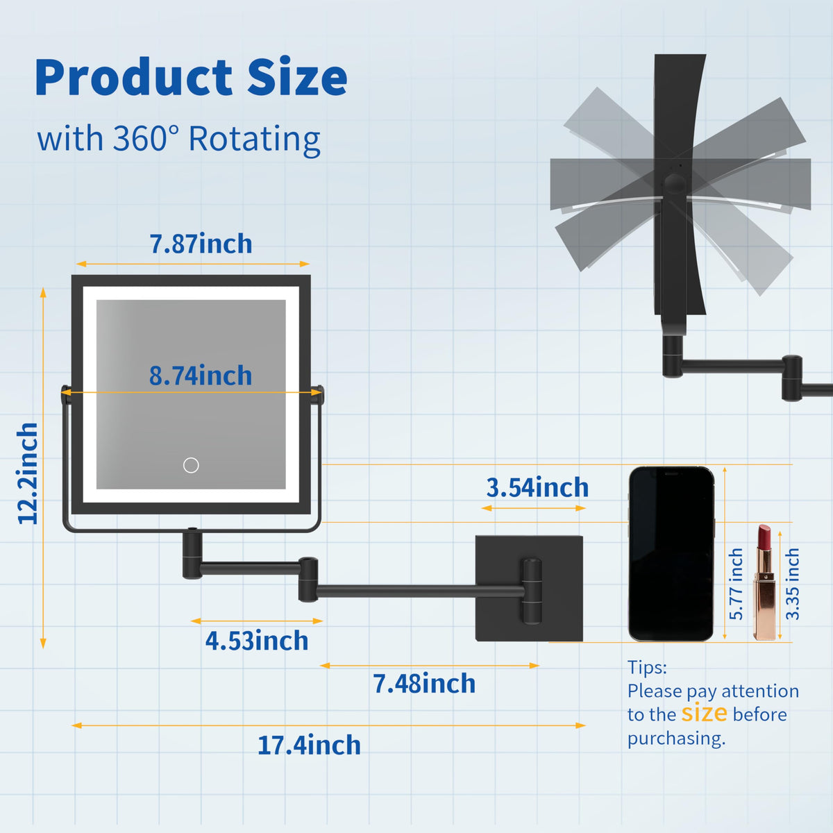 Ruacq Wall Mounted Makeup Mirror with Lights 1X/10X Dual Sided Matte Black