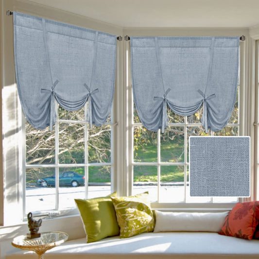 H.VERSAILTEX Tie Up Linen Curtains 63 Inch Length Nature Linen Textured Privacy Curtain Multi Hanging Ways Shade Balloon Window Shade Rod Pocket Casual Curtain - 42x63-2 Panels, Stone Blue
