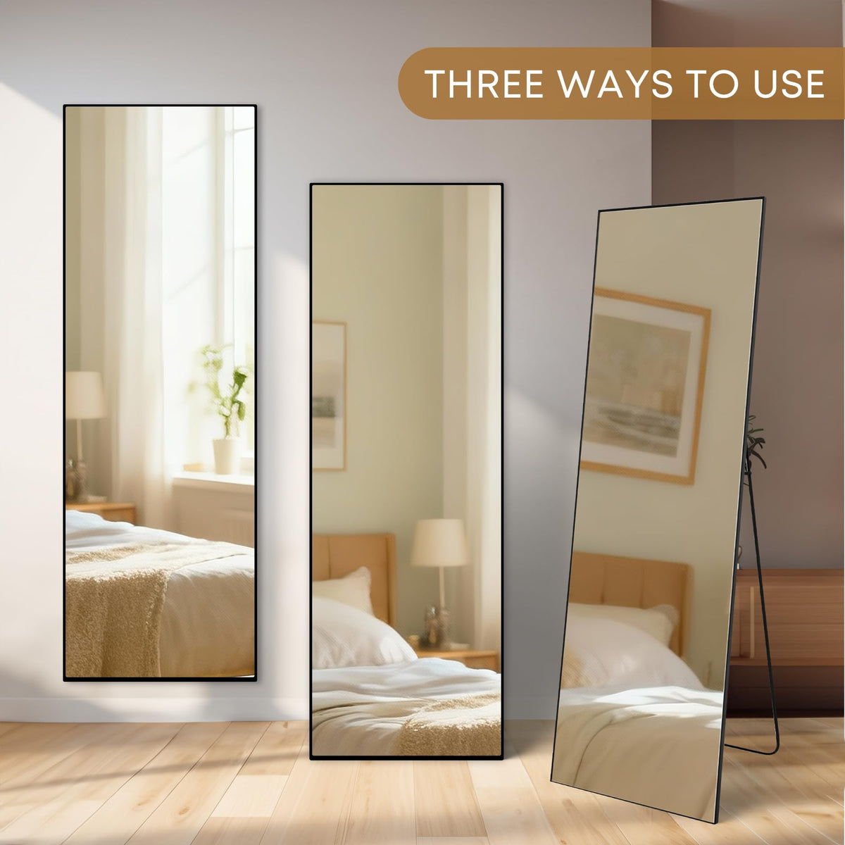 Full Length Mirror with Stand, Full Body Standing Mirror-71"x28", Black