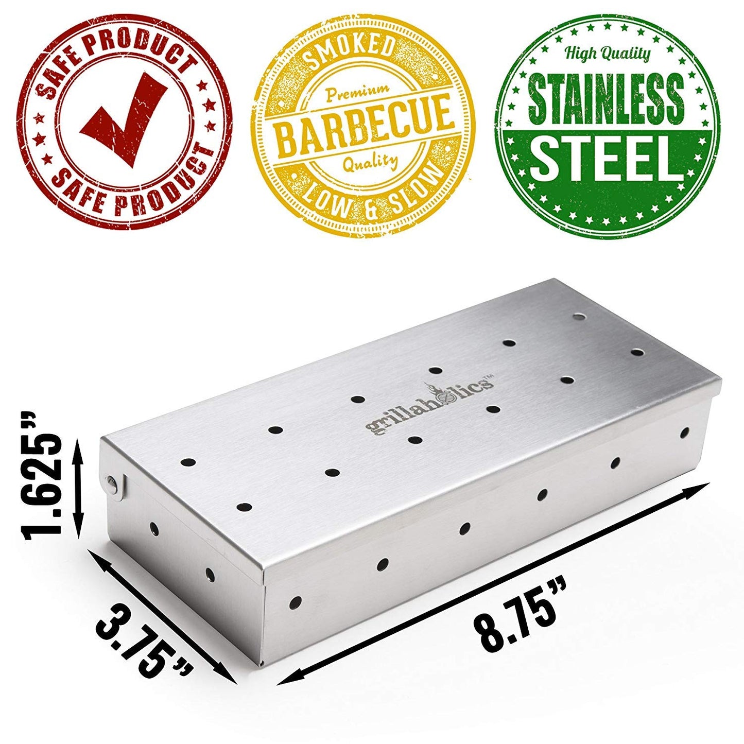 Grillaholics Smoker Box for Gas & Charcoal Grills – Large Stainless Steel Wood Chip Container for Smoking Meat – Grilling Accessories for BBQ Lovers – Grilling Gift for Men