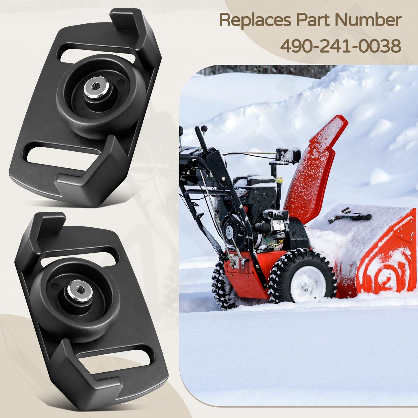 2 Pcs 490-241-0038 Universal Rolling Skid Shoes Wheel for Craftsman MTD Cub Cadet and Most 2-Stage and 3-Stage Snow Thrower Snowblowers, Universal Roller Skid Snow Thrower Shoes