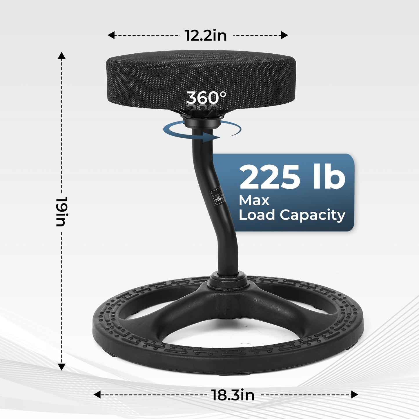 beyond SMART Fitness Seat, ADHD Chair Stool, Stability, Balance, Yoga, Ergonomic Health Stool with Non-Slip Base and Washable Seat Cover - Black (Black, 19″)