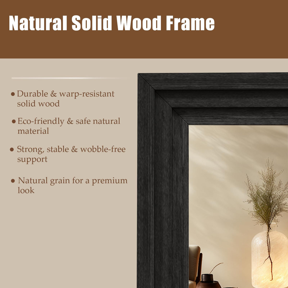 Wood Full Length Mirror 71"x30", Large Solid Wood Frame Floor Mirror