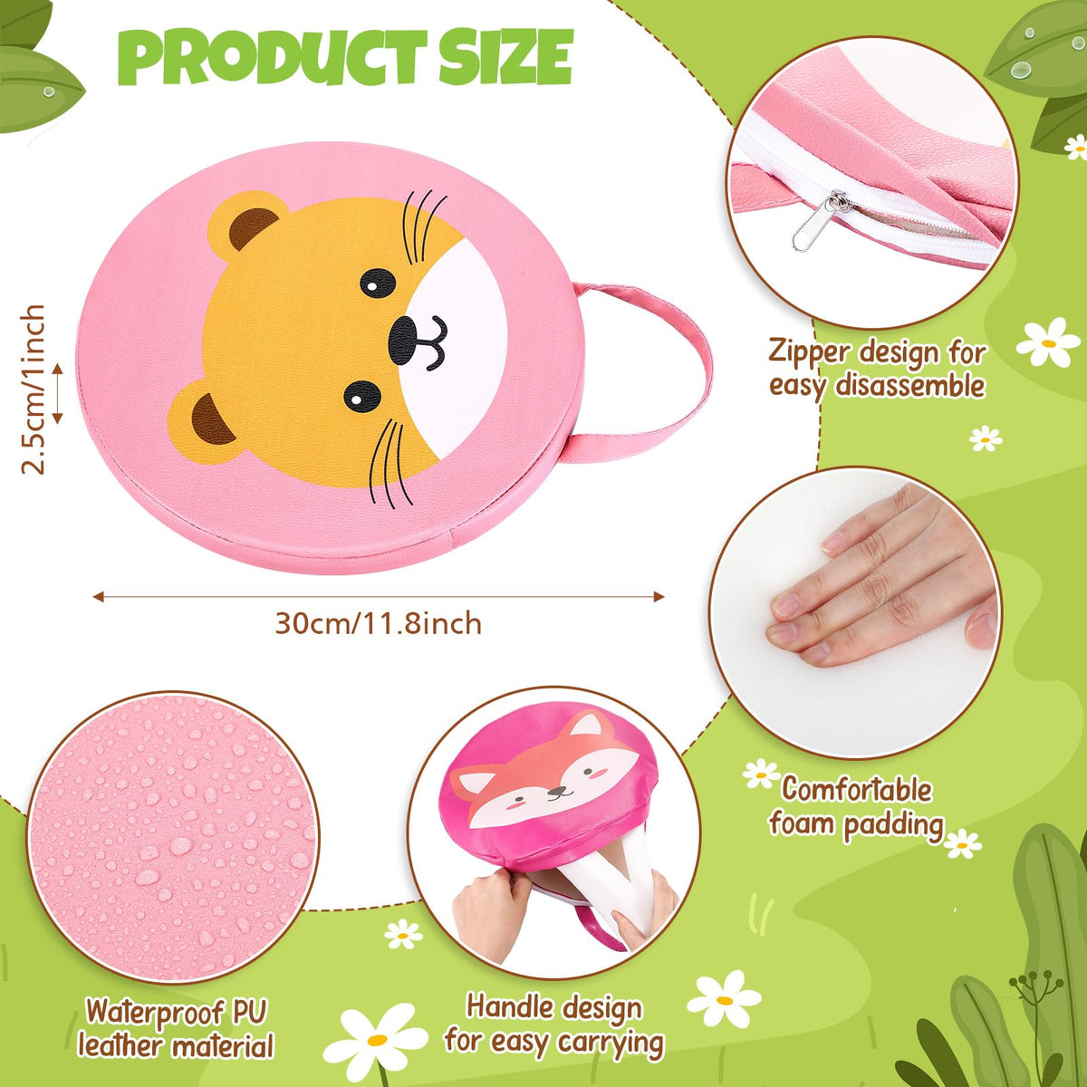 Suzile 12 Pcs Kids Floor Cushions Circle Seats for Classroom Flexible Round Circle Time Rug Mats with Handle Soft Waterproof Pillows Carpet for Elementary Daycare Preschool Kindergarten(Animals)
