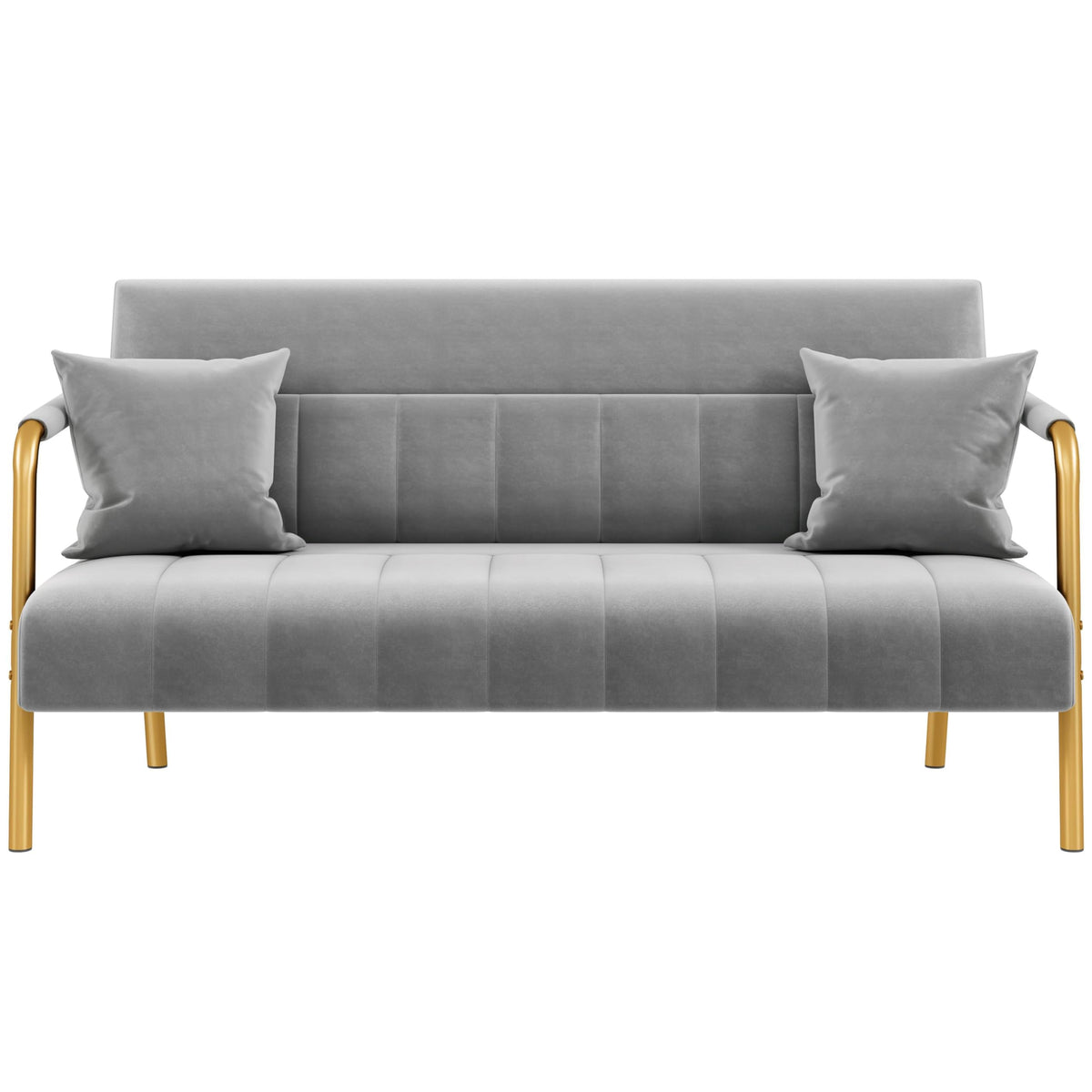Yaheetech 56.5" Small Sofa 2 Seater Couch with Gold-Tone Legs, Light Gray