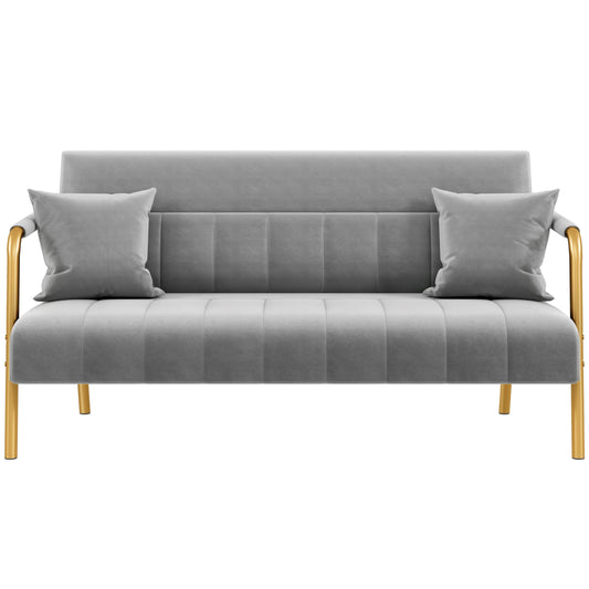 Yaheetech 56.5" Small Sofa 2 Seater Couch with Gold-Tone Legs, Light Gray