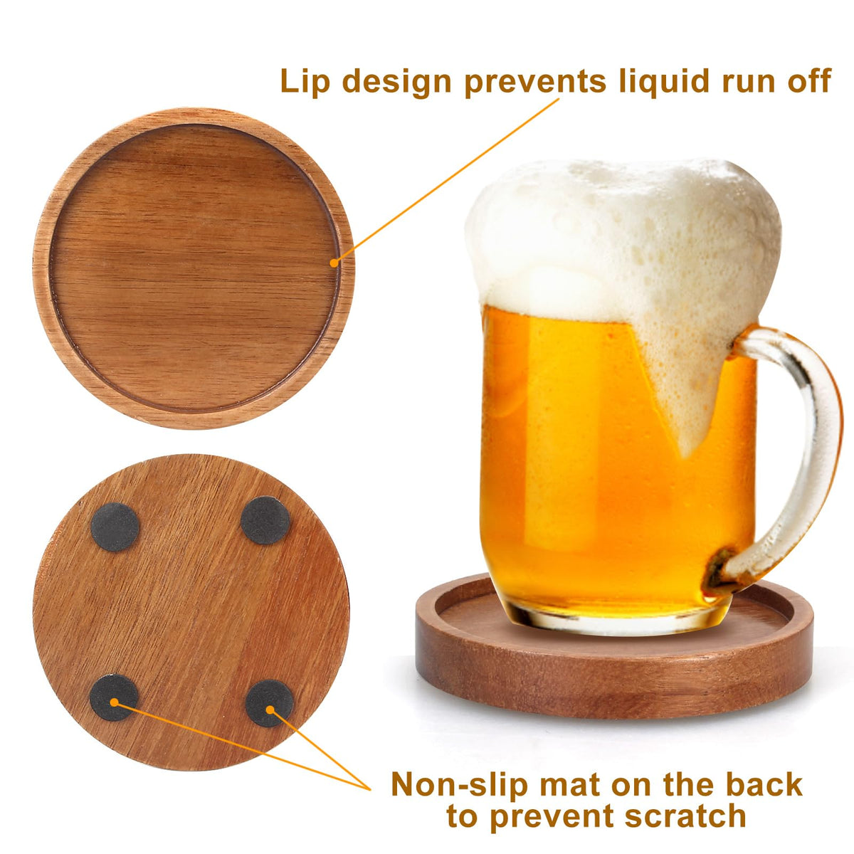 Wooden Coaster Set of 6 Coffee Table Decor Bar Cup Drink Coasters Holder