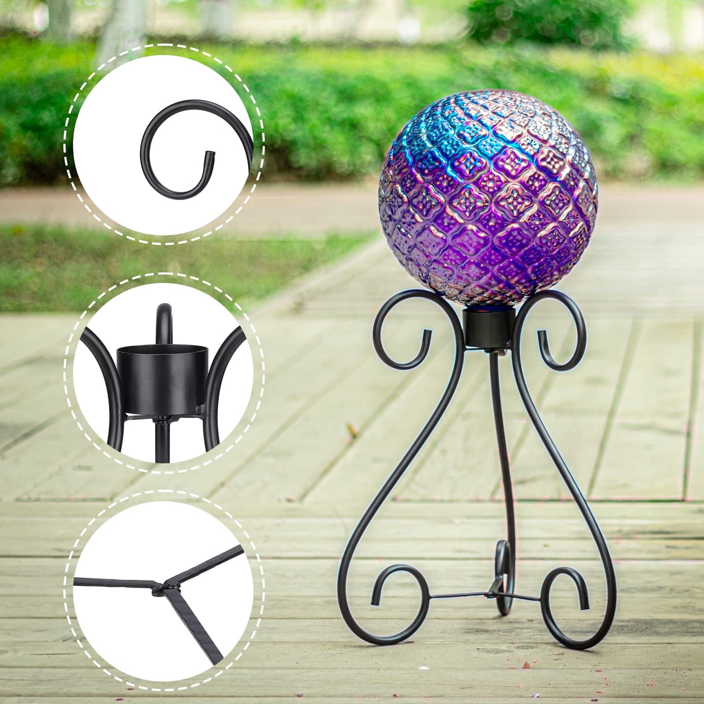 VCUTEKA Gazing Ball Stand, Metal Gazing Globe Stand for 10-12 Inch Garden Gazing Globe, Indoor/Outdoor Display Stand Décor Accessories, Black 16" H