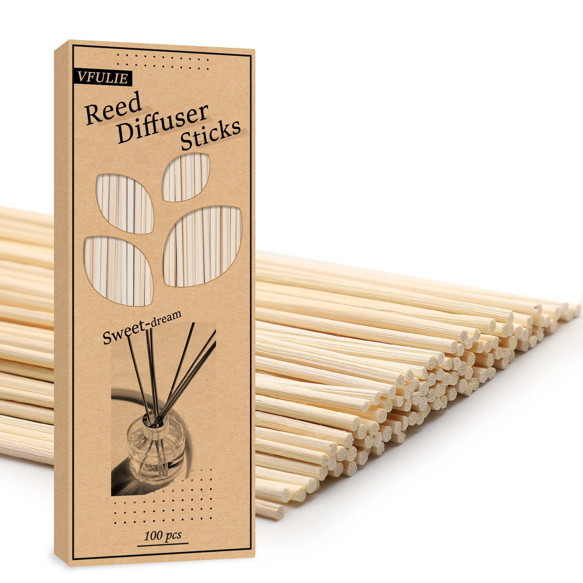 VFULIE 100PCS Reed Diffuser Sticks, Refill Replacement for Aroma Fragranc (100, Primary Color)