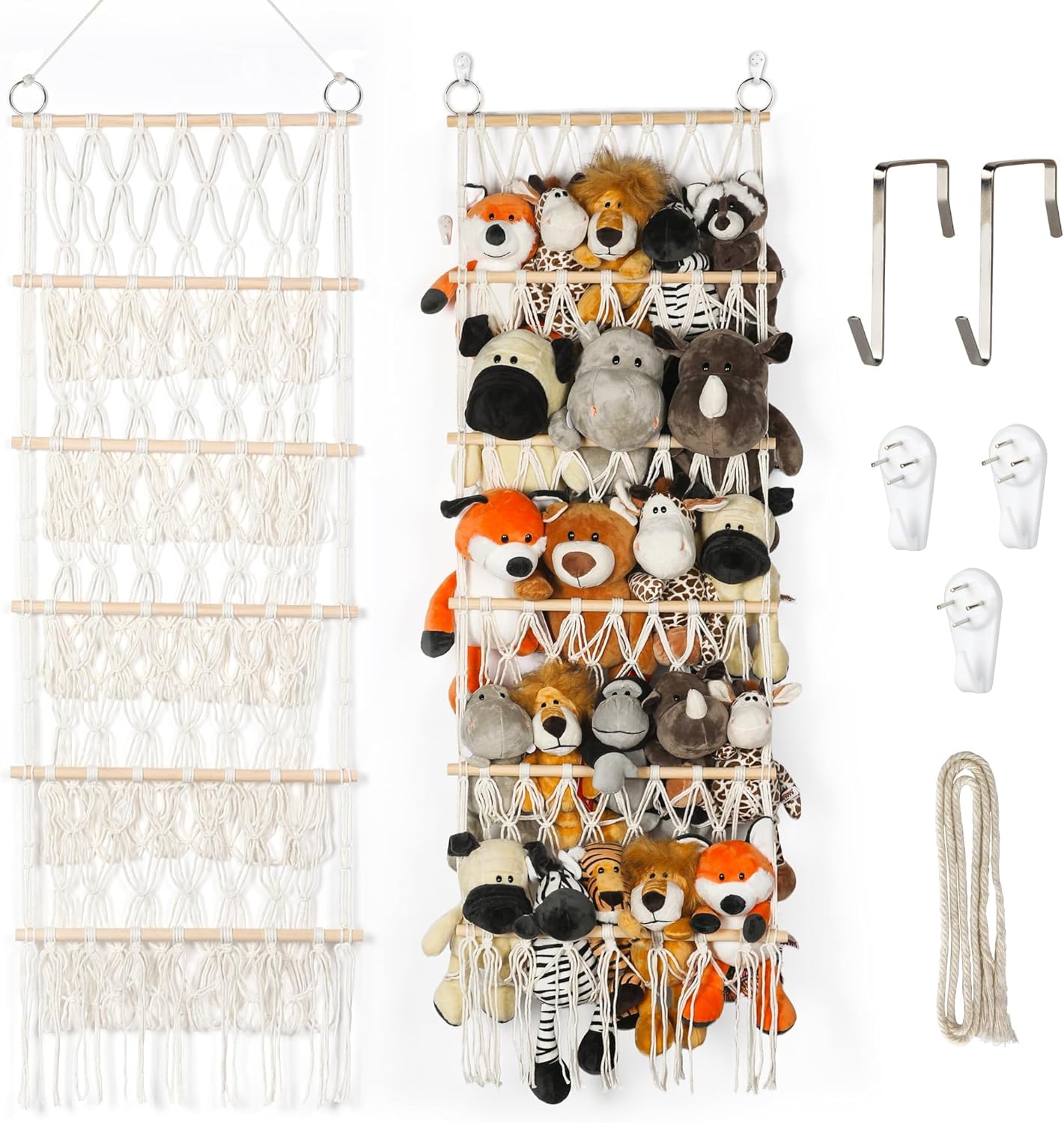 Qoroos 42cm Wide Over The Door Stuffed Animal Storage- 5-Tier Stuffed Animal Hammock For Toy Plush Hammock Hanging Net Big Girls Toddler Large Bag Animals Stuffy Behind