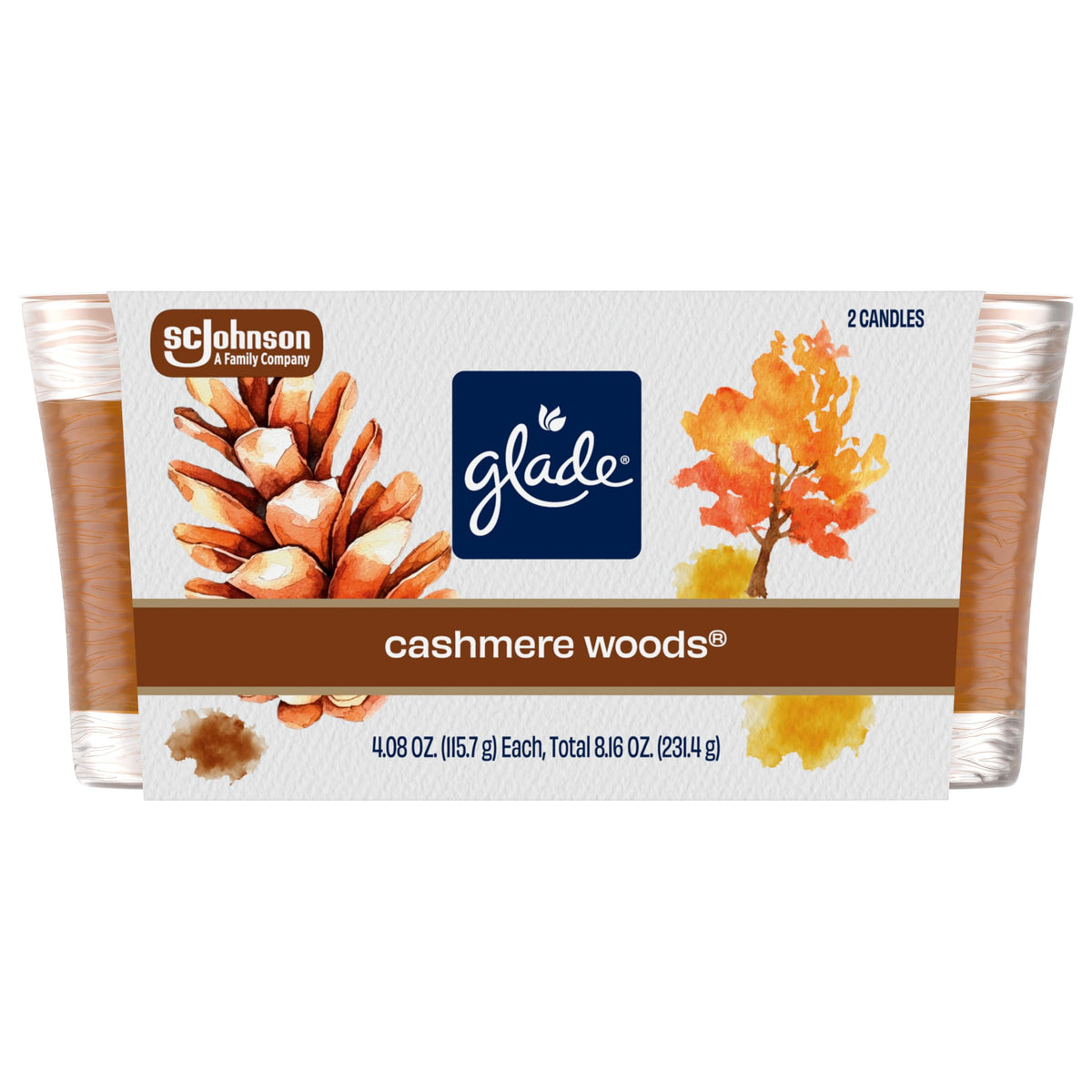 Glade 1-Wick Scented Candle Jar, Cashmere Woods, 2 Count