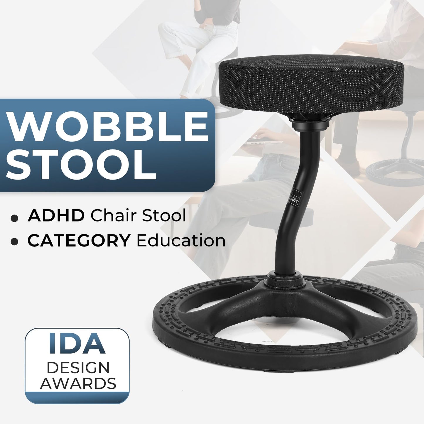 beyond SMART Fitness Seat, ADHD Chair Stool, Stability, Balance, Yoga, Ergonomic Health Stool with Non-Slip Base and Washable Seat Cover - Black (Black, 19″)