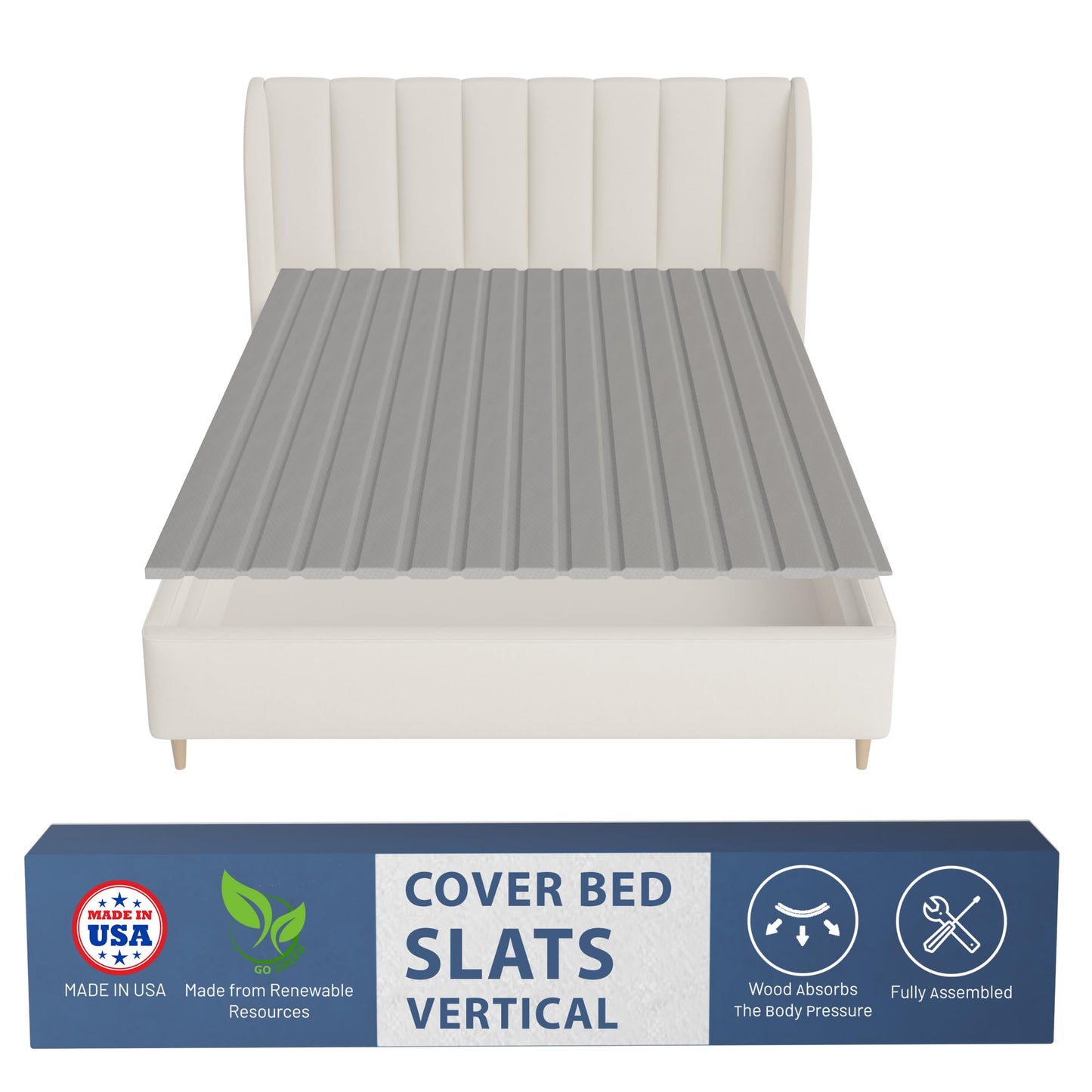 Greaton, 0.75-Inch Vertical Wooden Bunkie Board/Bed Slats, King, Grey