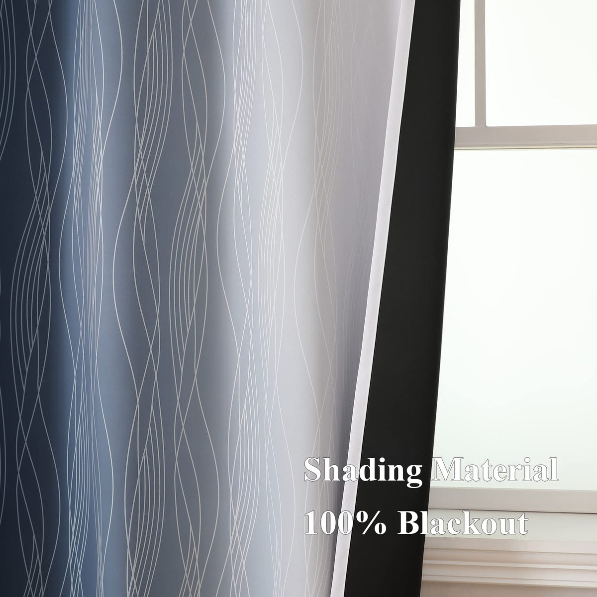 Navy Blue and Greyish White Blackout Curtains for Living Room 84 Inch Long