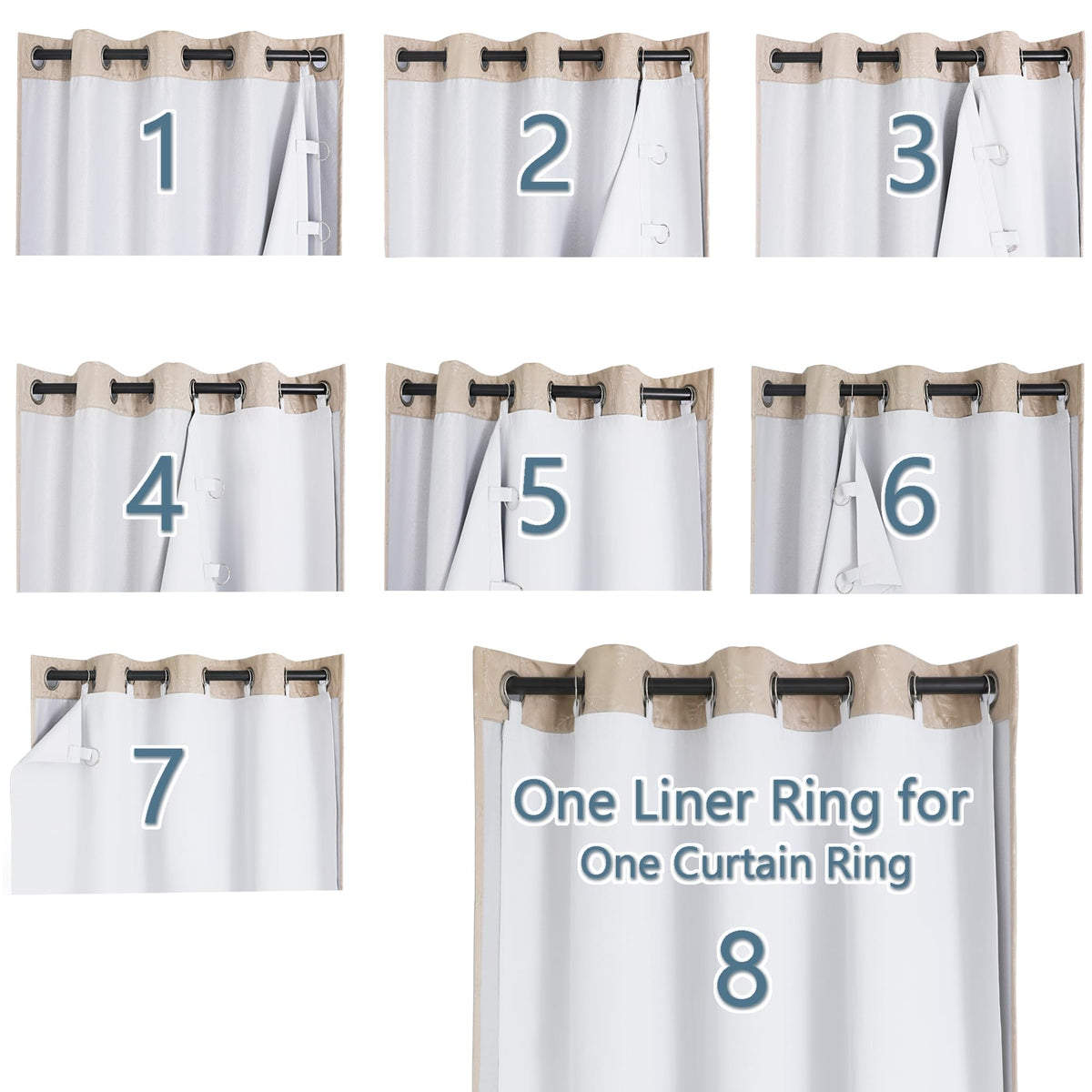 Chyhomenyc 2 Panels 100% Blackout Curtain Liners with 13 Rings, 100% Darkening Blackout Liner for 63 Inch Curtains, Each 40" Wx58 L, 2 Liners Per Set with 14 Pieces Rings