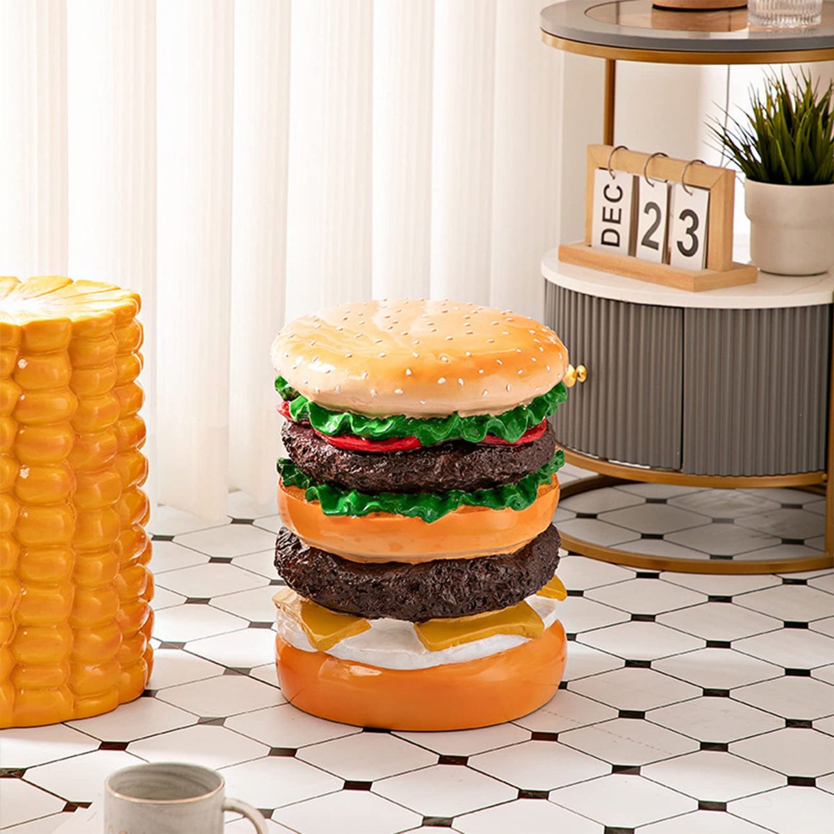 GLOGLOW Hamburger Stool, Creative Small Stool Shoe Changing Stool Furniture Decoration Foot Rest Stool for Kitchen Living Room Bedroom Playroom(Burger Stool)