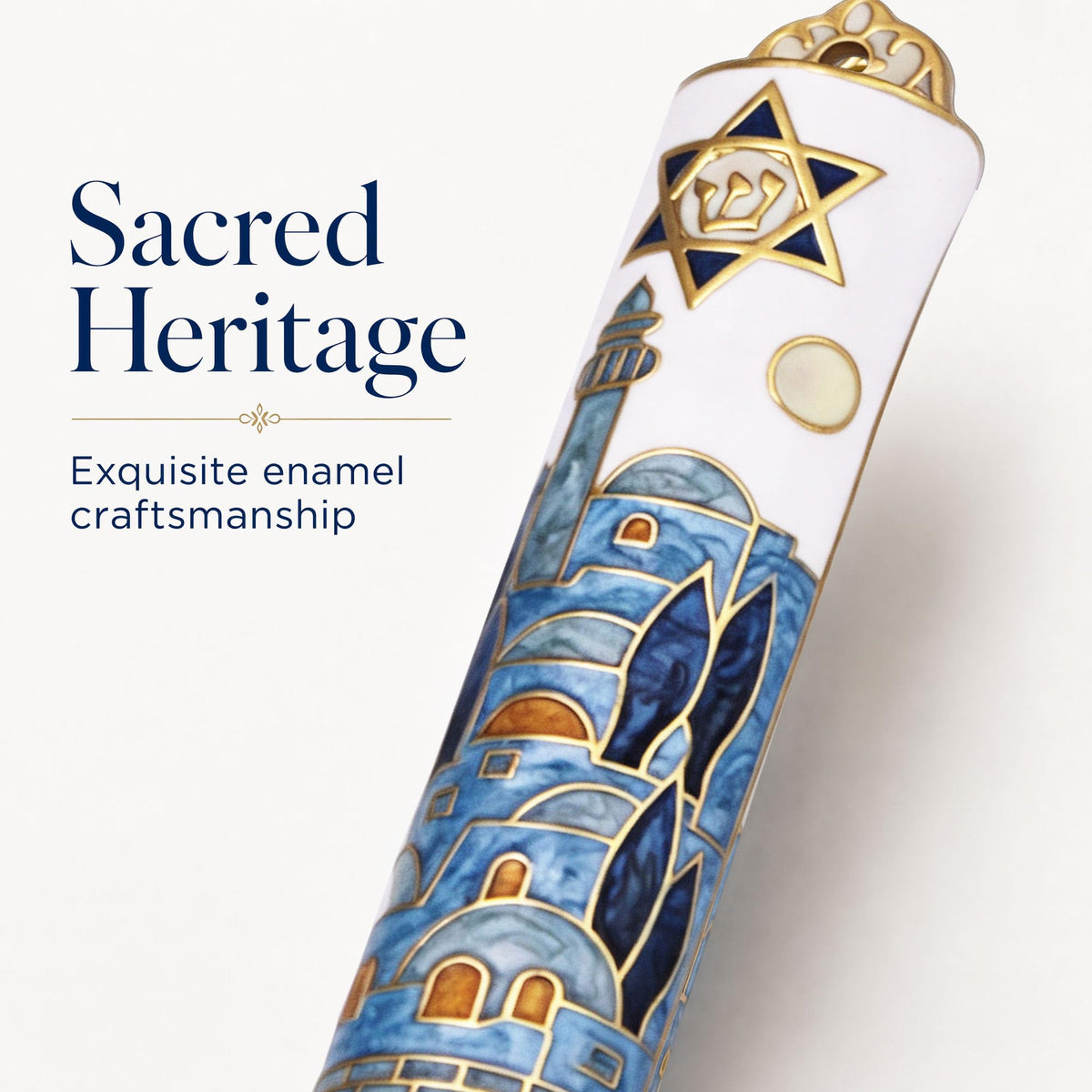 Upgrade Enamel Mezuzah with Scroll for Door, Metallic Embossed Design 2PCS