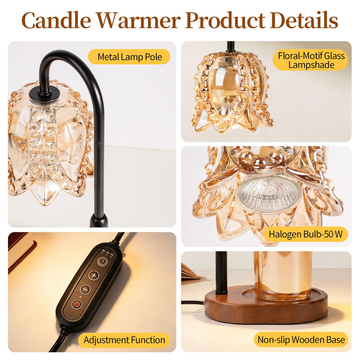 Zackoo Candle Warmer Lamp with Timer, Dimmable, Height-Adjustable