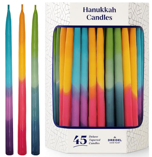 The Dreidel Company Dripless Chanukah Hanukkah Candles Decorative 4-Tone Multicolor, 45 Candles 1-Hour Burn Time