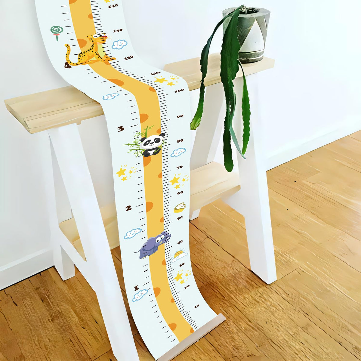 MinoMia Kids Growth Chart, Wood Frame Fabric Canvas Height Measurement Ruler from Baby to Adult for Child's Room Decoration 7.9 x 79in (7.9 x 79in, Giraffe)