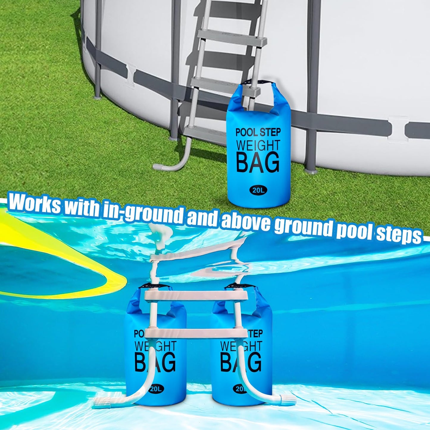 Yudlto 2 Pack 20L/50LB Pool Ladder Weights – Heavy-Duty Step Sand Bags for Above Ground Pools Waterproof Leak-Proof Foldable 500D PVC Easy to Fill