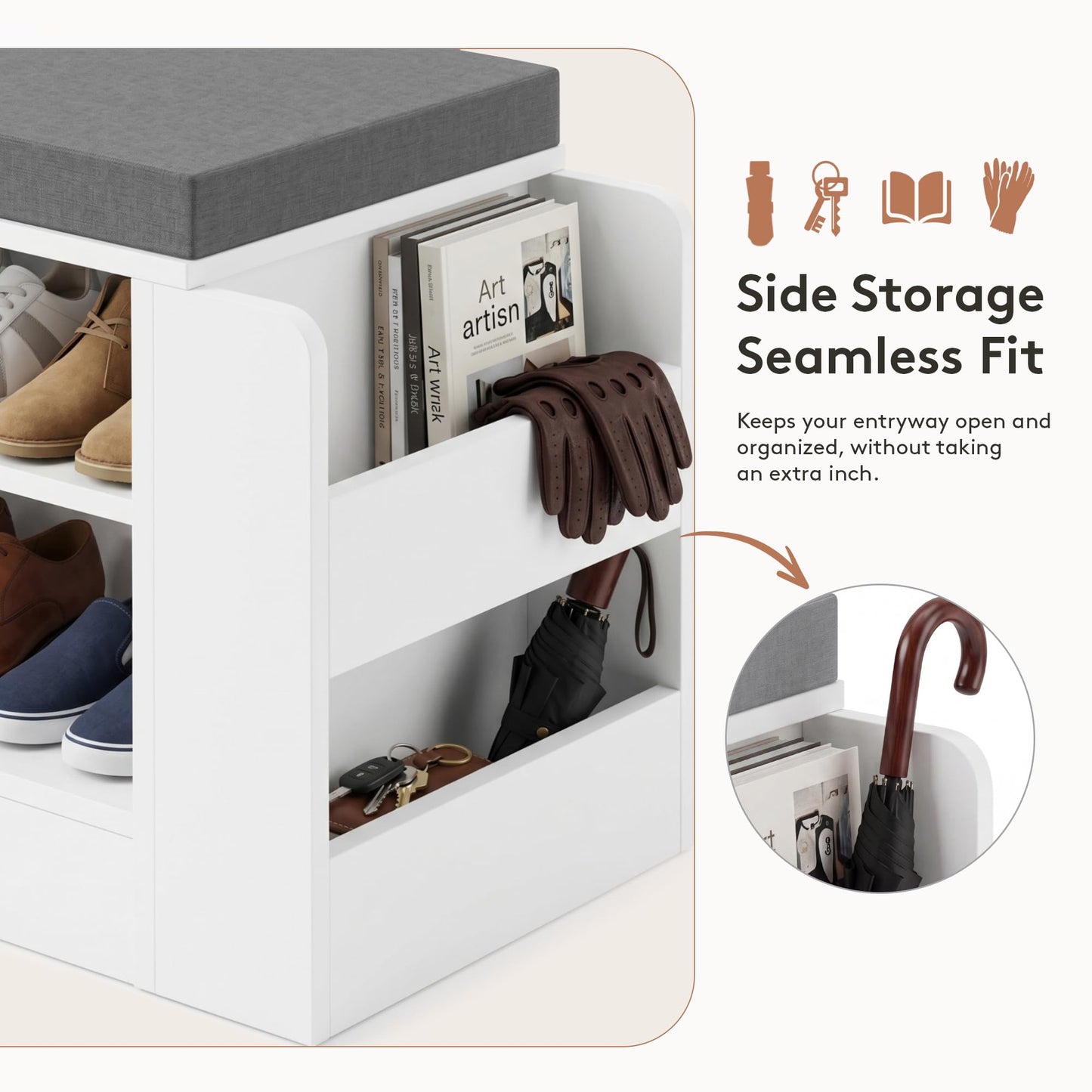 Farmhouse Shoe Storage Bench with 3-in-1 Entryway Storage & Padded Seat