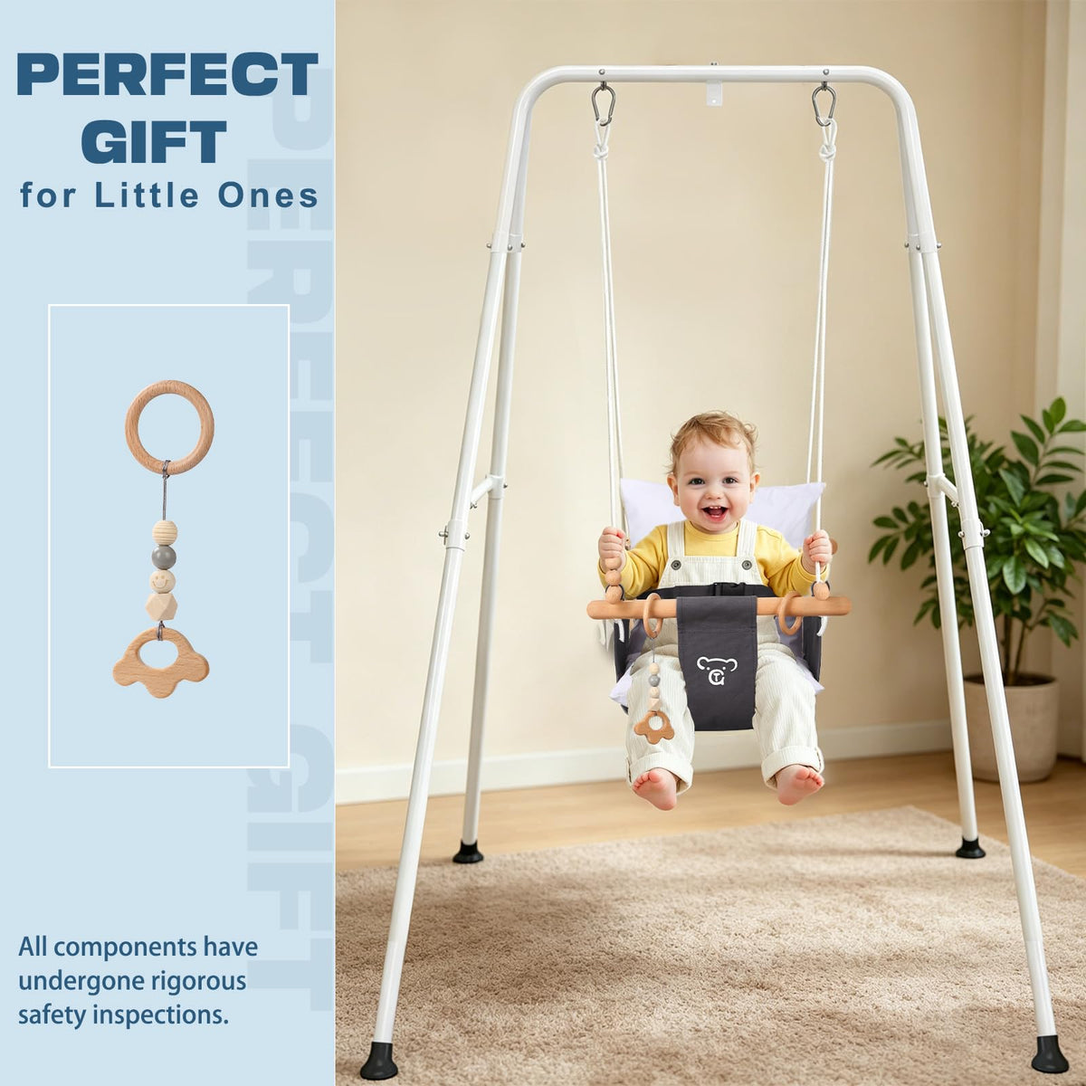 2 in 1 Baby Jumper & Swing, Foldable Stand, Toddler Swing Set for Indoor & Outdoor