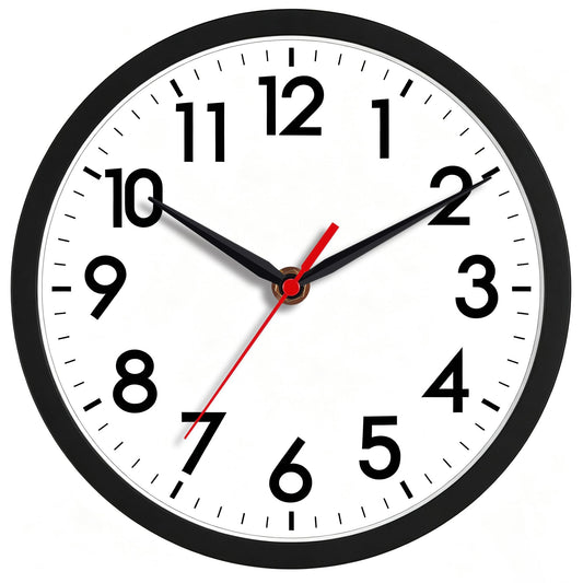 AKCISOT 8 Inch Wall Clock, Silent Battery Operated Analog Clock, Black