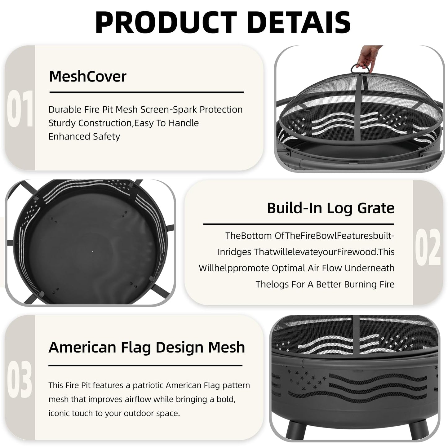 Breezz American Flag Wood-Burning Fire Pit, 32 in