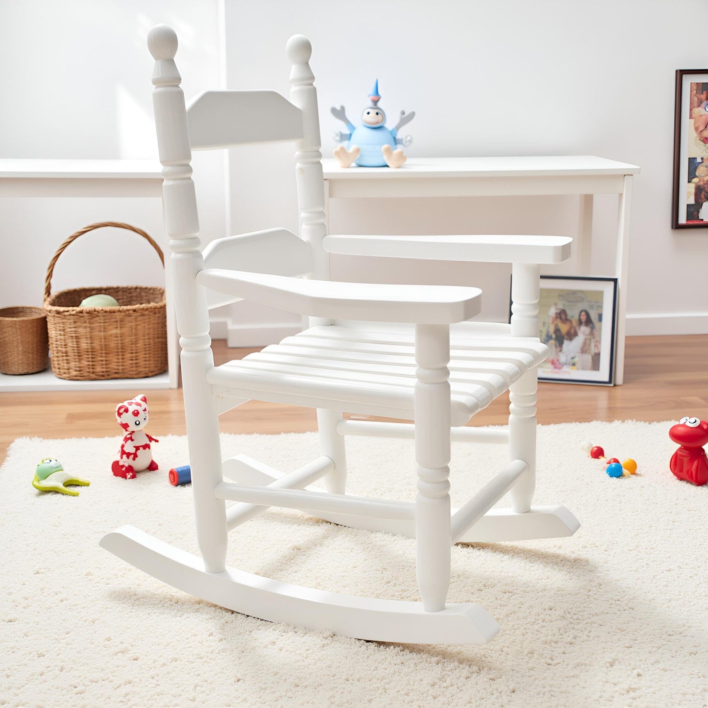 Hngilkoo Child Rocking Chair for 3-6 Small Baby Kids Wooden Outdoor Furniture Indoor Living Room Lounge Bedroom Porch Patio Outside White