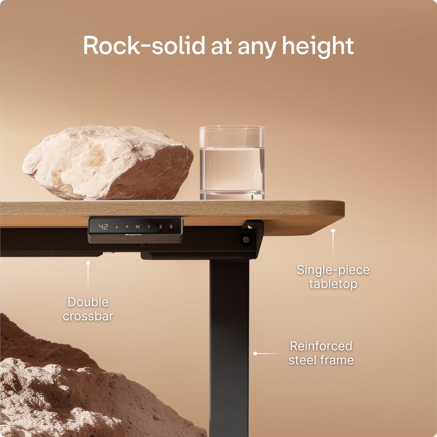 Desktronic HomeOne Standing Desk 54x28 — Ergonomic Sit Stand Home Office Desk, Made in Europe, Electric Dual Motor Height Adjustable, USB & USB-C Charging, Wobble-Free, Touchscreen, 3 Memory Presets