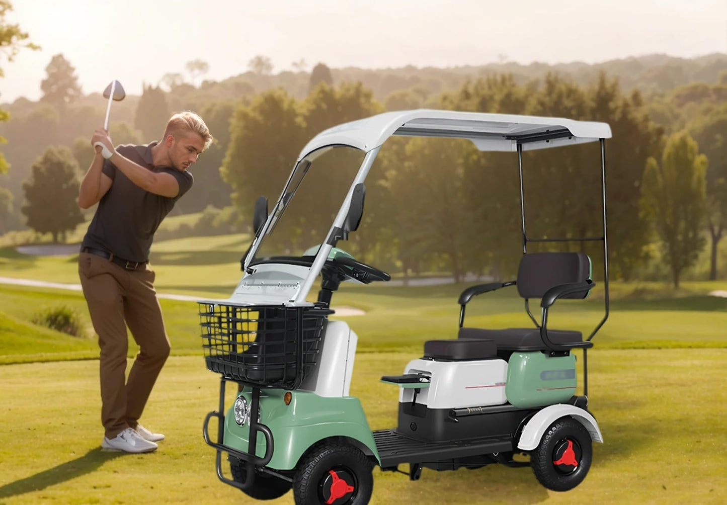 HAOWEIH Electric Golf Cart for Adults, 13 MPH, 440 LBS Capacity, Electric Golf Cart with Independent Suspension for Golf, for Golf, Neighborhood, Camping & Resorts(Lithium battery-650W+60V30AH)