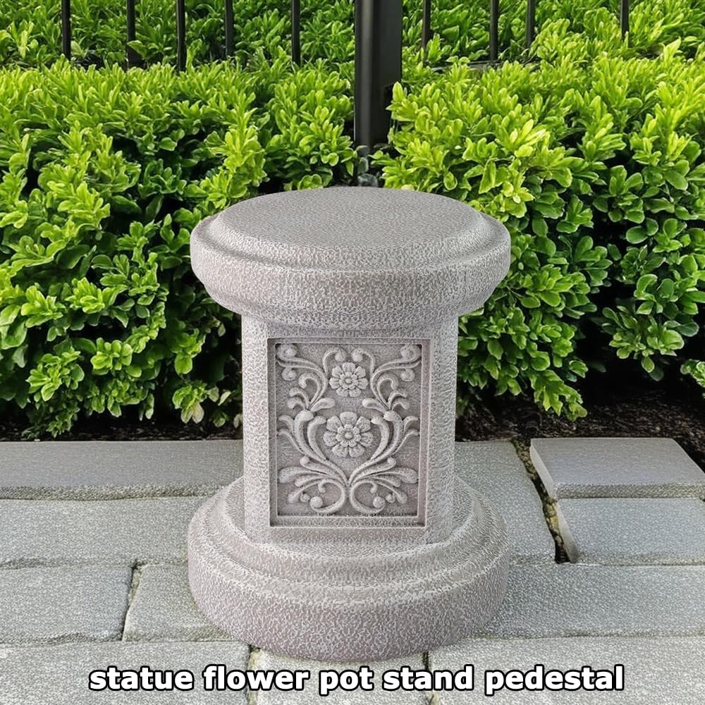 TB TIBAG Classic Statuary Stand Outdoor Pedestal Sculpture Decor Plinth Base Riser, Garden or Home Resin Statuary Pedestal, 12.6" Tall, 7.1 Pounds, (Round)
