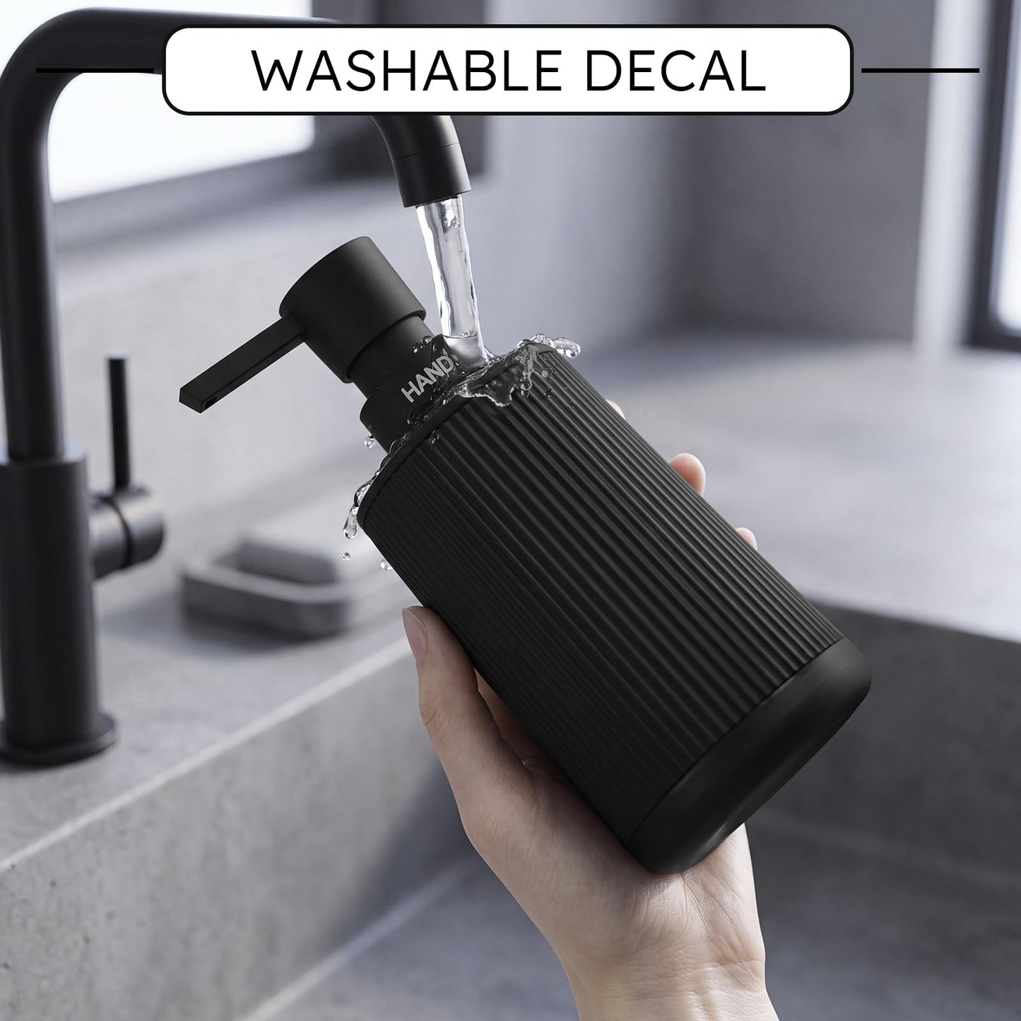 Black Bathroom Soap Dispenser and Toothbrush Holder Set with Non-Slip Base