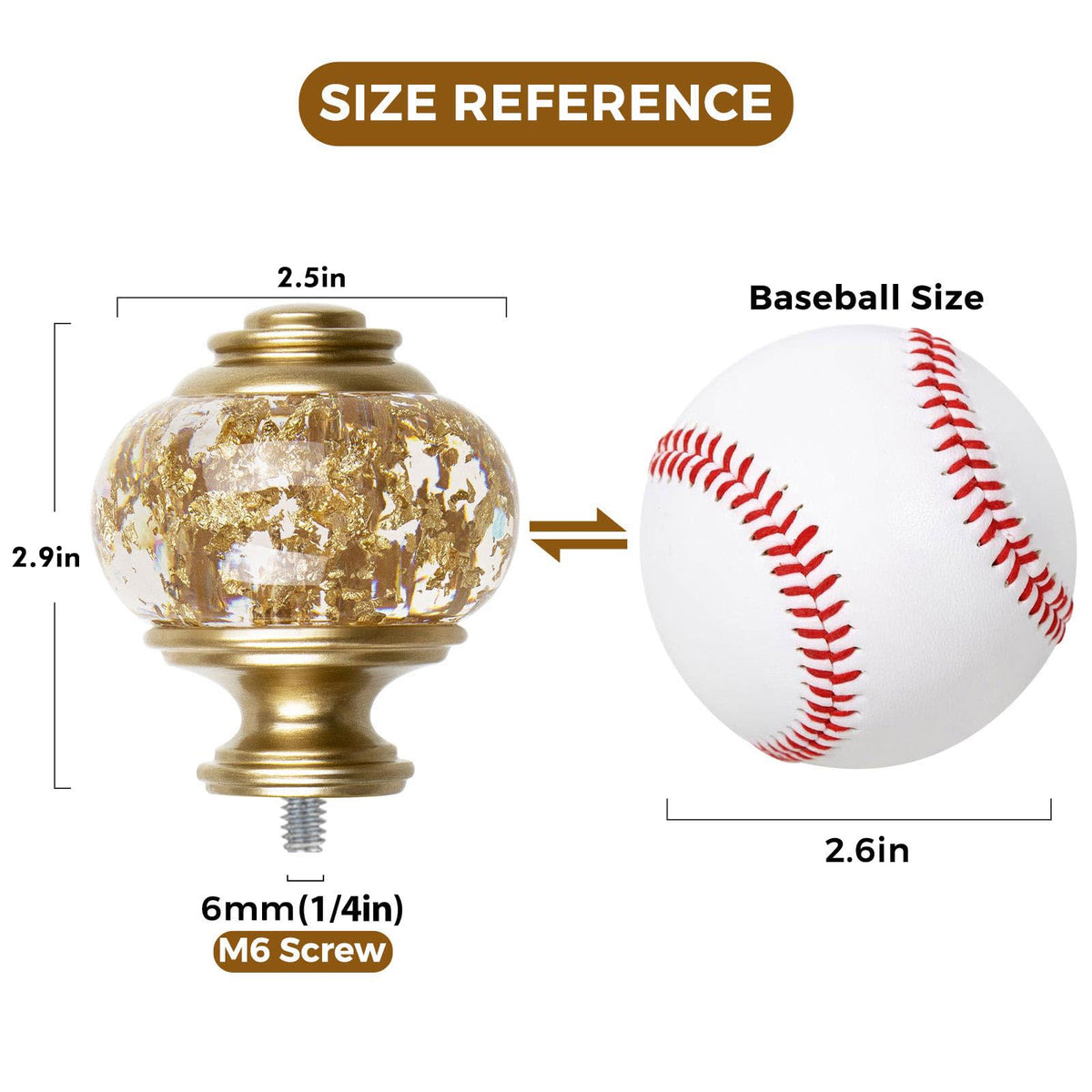 USFOOK Replacement Finials for Curtain Rods (1 or 7/8 Inch), Luxury Gold