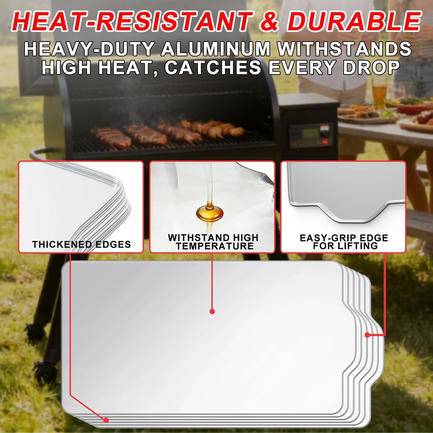 WEBROIL 6 Packs BAC520 Drip Tray Liners for Traeger Pro 780 Pellet Smoker Grill, Heat-Resistant Foil Liners for Traeger Pro 780 Grill Accessories, Aluminum Tray for Catching Grease 26" x 16"