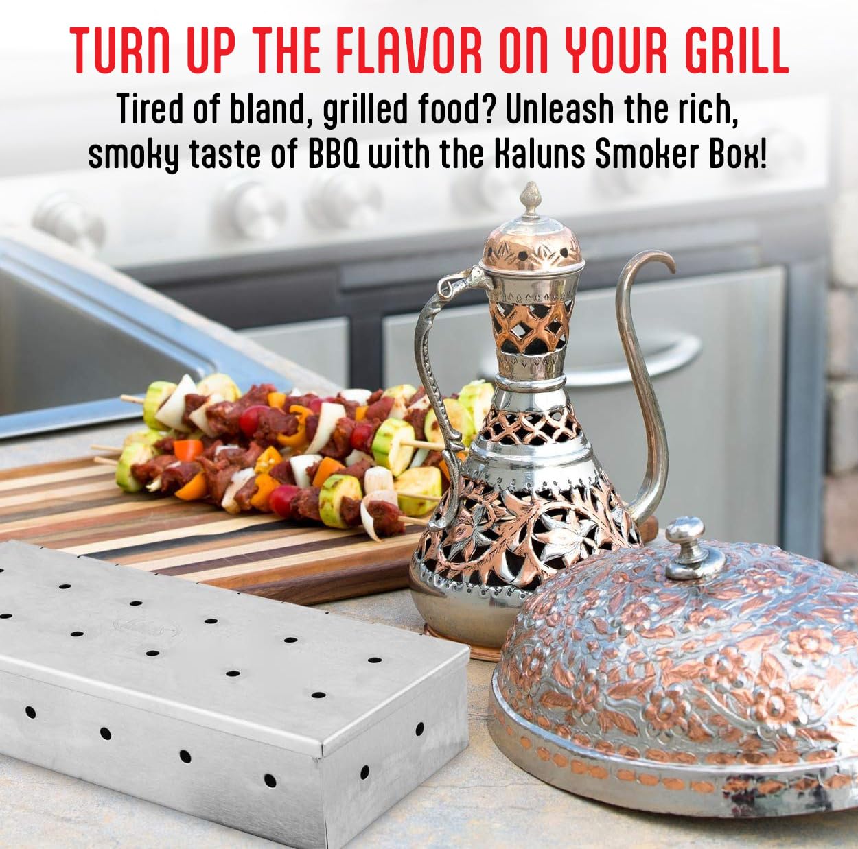 Kaluns Universal Stainless Steel Smoker Box, Gas or Charcoal Grill Smoke Box, Works with Wood Chips, add Delicious Smoked Flavor, Hinged Lid,Warp Free Grill Accessories