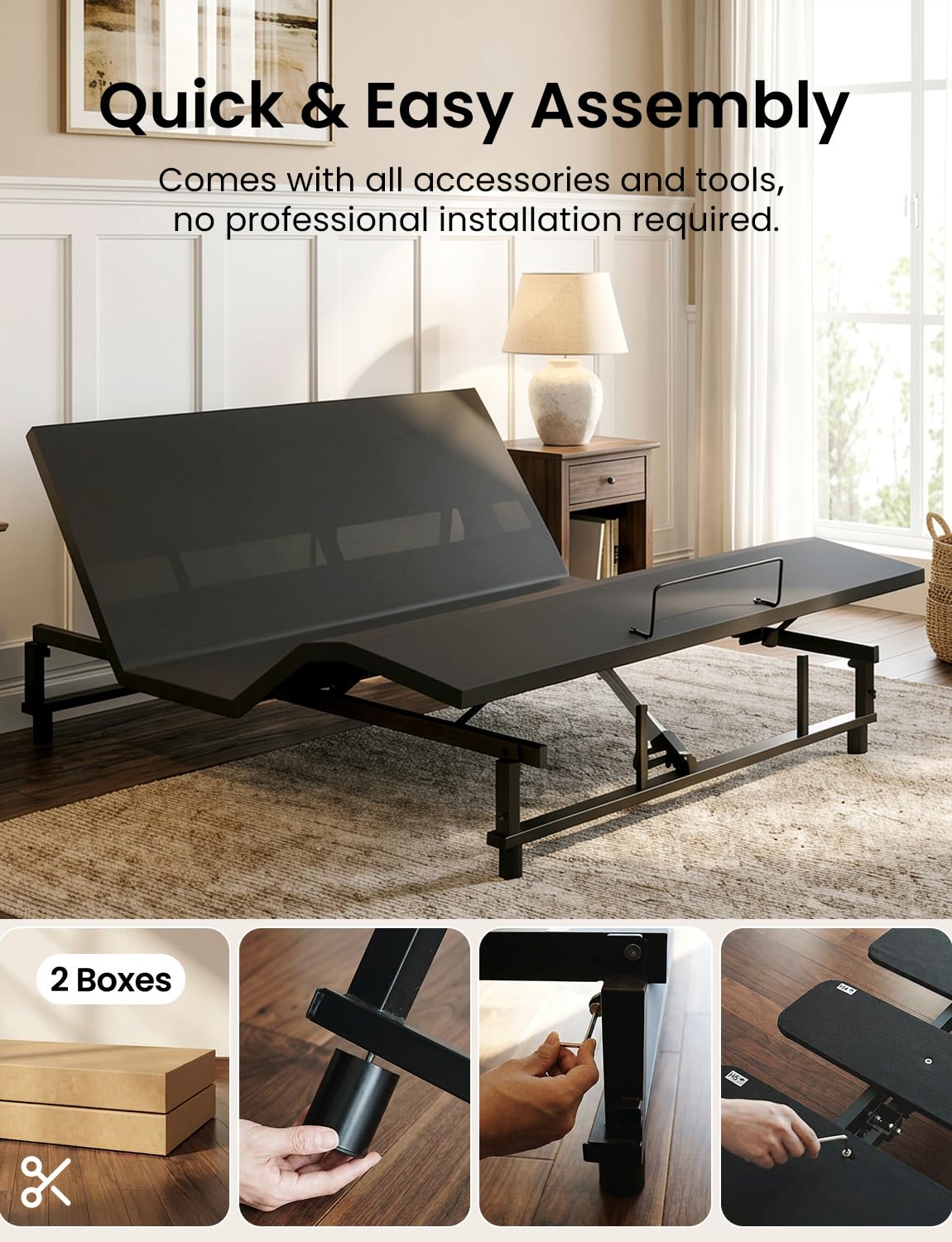 Feetice King Size Adjustable Bed Frame with Wireless Remote, Black