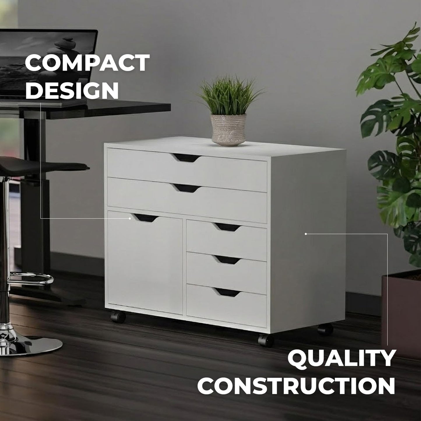 Winsome Halifax Mobile Storage Cabinet with 1 Door & 5 Drawers, White