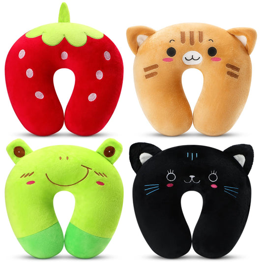 Maitys 4 Pcs Kids Travel Neck Pillow, Cute Animal U Shaped Head Support
