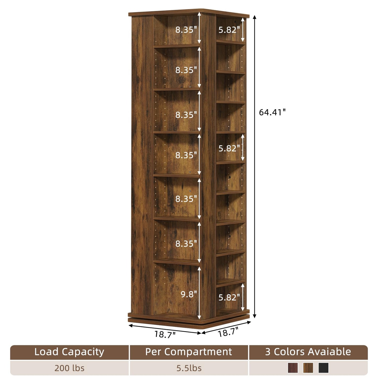 LELELINKY DVD Storage Shelf,Rotating DVD Rack w/Adjustable Shelves, Brown